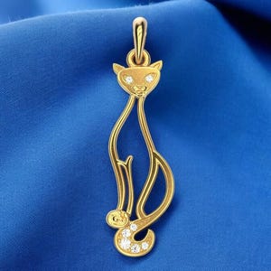 Diamond Cat Pendant, 14k Solid Gold Diamond Cat Pendant, Kitty Necklace for Her, Gold Cat Necklace with Diamonds, Gift for Her
