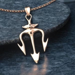 14k Solid Gold Trident Pendant, Gold Unique Design Trident Pendant, Unisex Trident Pendant, Gift for Him, Gift for Her