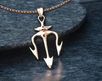 14k Solid Gold Trident Pendant, Gold Unique Design Trident Pendant, Unisex Trident Pendant, Gift for Him, Gift for Her
