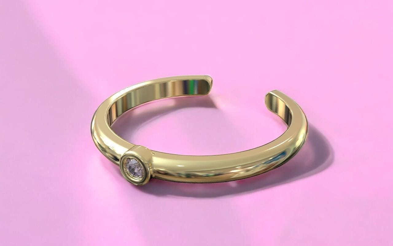 14k, 18k Solid Gold Women's Toe Ring With Birthstone, Dome Toe Ring ...