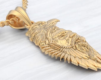 14K Solid Yellow Gold Eagle Wings Pendant Necklace