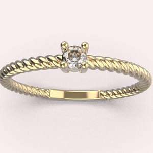 14k Solid Gold Twisted Rope Diamond Ring, Rope Diamond Ring ,Twisted Ring with Diamond, Dainty Stacking Ring, Stack Rope Ring for Her