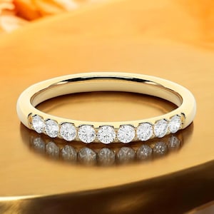 14K Solid Gold 9 Diamond Diamond Band, 0.25 Carat Half Eternity Diamond Band, Classic Lab Diamond Ring, Diamond Ring, Gift for Her
