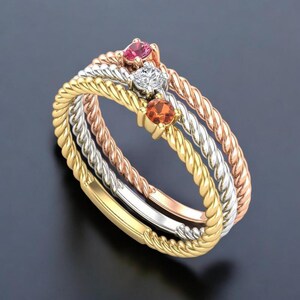 14k Solid Gold Twisted Rope Birthstone Ring – Dainty Stacking Ring for ...