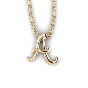 14K Solid Gold Initial A to Z Necklace, Initial Necklace, Solid Gold Personalized Design Letter Pendant, Initial Charm Pendant for Her