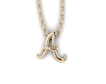 Halsband med initialer i 14 karat massivt guld, initialhalsband, personligt designat bokstavshänge i massivt guld, initialberlock-hänge för henne