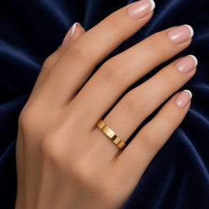 14k Solid Gold 3mm Flat Wedding Band, Wedding Plain Band for Women and Men, 3mm Gold Band Ring, 10k 14k 18k Solid Gold Unisex Delicate Band