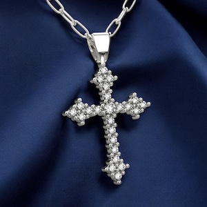 1.75Ct Diamond Cross Necklace, 14k Solid Gold Unique Diamond Cross Necklace, Cross Pendant for Her, Diamond Cross Gold Necklace, Gift Idea