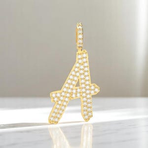 14K, 18K Solid Gold Letter A Diamond Pendant, Initial A Diamond Pendant, Unisex Initial Pendant, Gift for Her, Letter Diamond Pendant