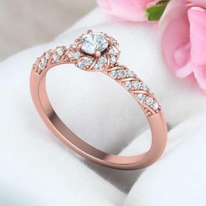 Diamond Twist Engagement Ring, 14k Solid Gold Twist Diamond Promise Ring for Her, Rope Design Diamond Engagement Ring, Twist Style Ring