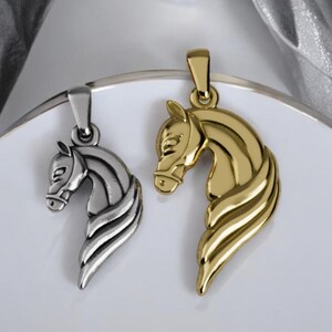 14K Solid Gold Horse Pendant, Unisex Horse Pendant 2 Sizes, Unique Horse Pendant, Horse Pendant for Him and Her, Gift for Her