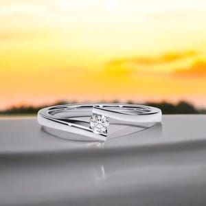 14k Solid Gold Bypass Design Diamond Engagement Ring, Bypass Engagement Ring for Her, Bypass Solitaire engagement Ring, Manmade Diamond Ring