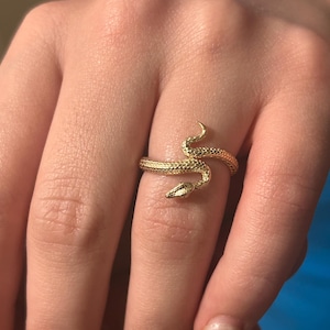 14k Solid Gold Snake Ring, 14k Gold Snake Ring, Statement Ring for Women, Dainty Gold Serpent Statement Ring, Snake Wraparound Ring for Her