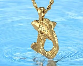 14k Solid Gold Fish Pendant, Special Design 3D Gold Fish Pendant, Unisex  Fish Pendant, Gift for Her