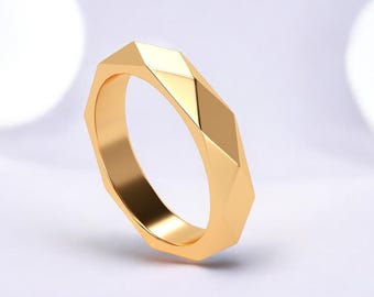 Geometrisch ontwerp trouwring voor haar trouwring stapelen gouden band unisex geometrische ring trouwring stapelbare gouden ring voor verjaardag
