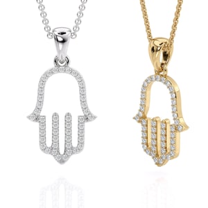 14K Solid Yellow Gold Diamond Hamsa Pendant, Hamsa Diamond Gold Pendant for Her, Hamsa Hand Diamond Pendant, Gift for Her