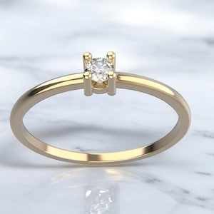 14k Massivgold Zierlicher personalisierter Geburtssteinring, Geburtssteinring, dünner Geburtssteinring für sie, personalisierter Versprechensring, Geschenk für sie