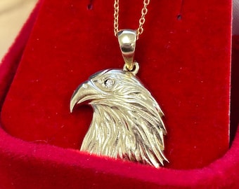14K Solid Gold Diamond Eagle Necklace – Bold Pendant Gift for Him