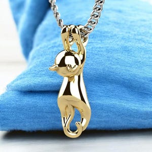 Ciondolo a forma di gatto in oro massiccio 14k, ciondolo a forma di gatto in oro massiccio 14k, collana a forma di gatto, collana a forma di gatto unica per lei, regalo per lei.