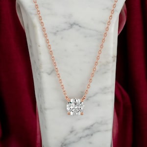 14K Solid Gold Lab Grown Diamond Necklace, 14K Gold Diamond Solitaire Necklace, Beautiful White Diamond Solitaire Necklace for Her