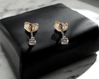 Diamond Stud Earrings, 14K Solid Gold Small Diamond Stud Earrings for Her, Unisex Diamond Stud Earrings, Gift for Her