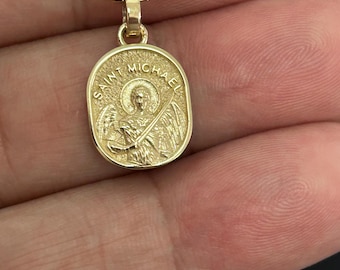 Dainty 14k Solid Gold Saint Michael Pendant, Saint Michael Gold Pendant, Saint Michael Charm Pendant, Religious Saint Michael Gift Pendant