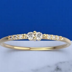 14k Solid Gold Zierlicher Diamant Ring, minimalistische Diamant Ehering für sie, dünne Diamant Ehering, Diamant Versprechen Ring, Geschenk für sie