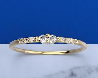 14k Solid Gold Dainty Diamond Ring, Minimalist Diamond Wedding Band for Her, Thin Diamond Wedding Ring, Diamond Promise Ring, Gift for Her