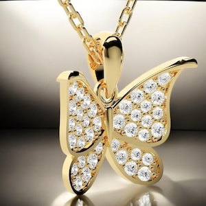 14K Solid Gold Diamant Schmetterling Halskette, Gold Schmetterling Halskette mit Diamanten, Schmetterling Schmuck, Geschenk für sie, Geschenk für Freundin