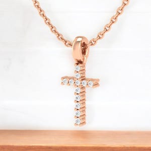 14K Solid Gold Dainty Diamond Cross Necklace, Lab Diamond Small Necklace for Her, Minimalist 14K Solid Gold Diamond Cross Pendant, Her Gift