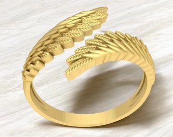 14k Solid Gold Angel Wings Statement Ring, Gold Wings Ring, Angel Rings, Angel Wings Jewelry, Gift for Her