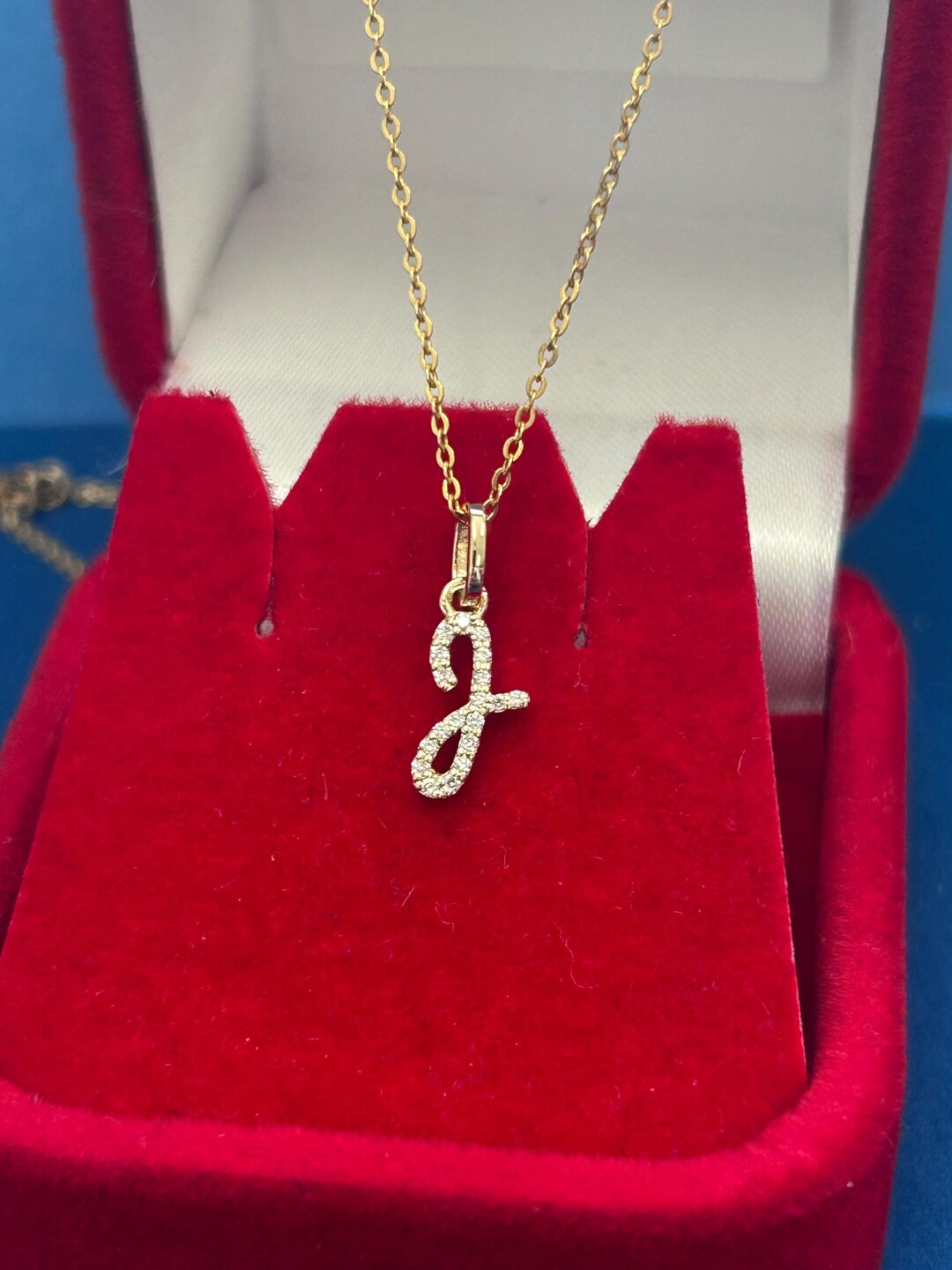 14K, 18K Solid Gold Diamond Initial J Necklace, Diamond Personalized ...