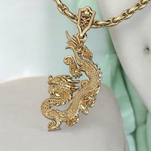 14k Solid Gold Dragon Pendant, Special Design Gold Dragon Pendant, Unisex Dragon Pendant, Gift for Him