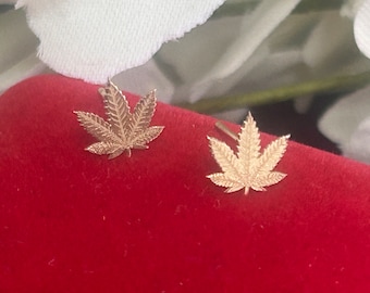 14k Solid Gold Marijuana Leaf Stud Earrings, Marijuana Leaf Studs, Unisex Leaf Stud Earrings, Leaf Studs for Her, Gift for Her