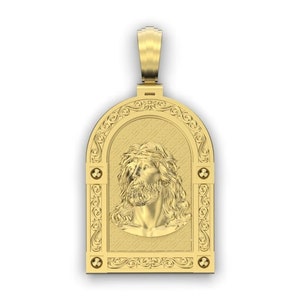 14K Solid Gold Jesus Pendant, Framed Jesus Christ Pendant, 10 Grams Jesus Christ Gold Pendant, Unisex Jesus Pendant, Gift for Her