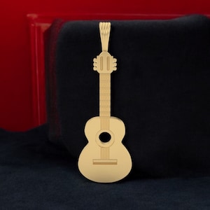 14K Solid Gold Guitar Pendant, Gold Guitar, Special Musician Gift, Unisex Guitar Pendant, Gift for Her