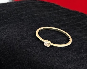 14k Solid Gold Dainty Solitaire Ring, Minimalist Diamond Wedding Ring, Thin Gold Diamond Ring for Her, Minimalist Promise Ring, Gift for Her