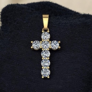 1.55CTW Diamond Cross Pendant, 14k Solid Gold 7 Diamond Diamond Cross Pendant, Cross Pendant for Her, Diamond Cross Gold Pendant, Gift Idea