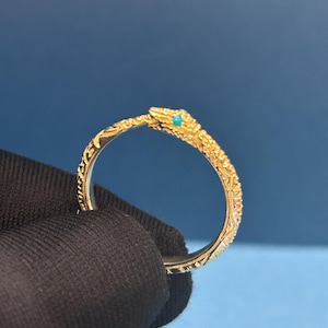 14k Solid Gold Snake Statement Ring, 14k Gold Snake Ring with Turquoise Eyes, Statement Ring for Women, Gold Serpent Ring, Snake Wraparound