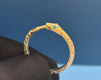 14k Solid Gold Snake Statement Ring, 14k Gold Snake Ring with Turquoise Eyes, Statement Ring for Women, Gold Serpent Ring, Snake Wraparound