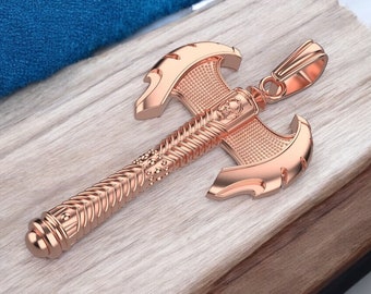 14k Solid Gold Amulet double Sided 30 Grams Axe Pendant, Axe Gold Pendant, Unique Axe Gold Pendant, Gift for Him