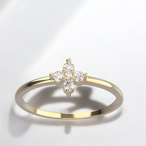 14K Solid Gold Dainty 5 Diamond Ring, Minimalist Diamond Ring, Dainty Diamond Ring, Thin Diamond Gold Ring, Stacking Ring, Minimalist Ring
