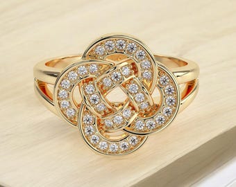 14k Solid Gold Knot Diamond Ring, Unique Knot Design Diamond Ring for Her, Anniversary Gift Diamond Ring, Gift for Her