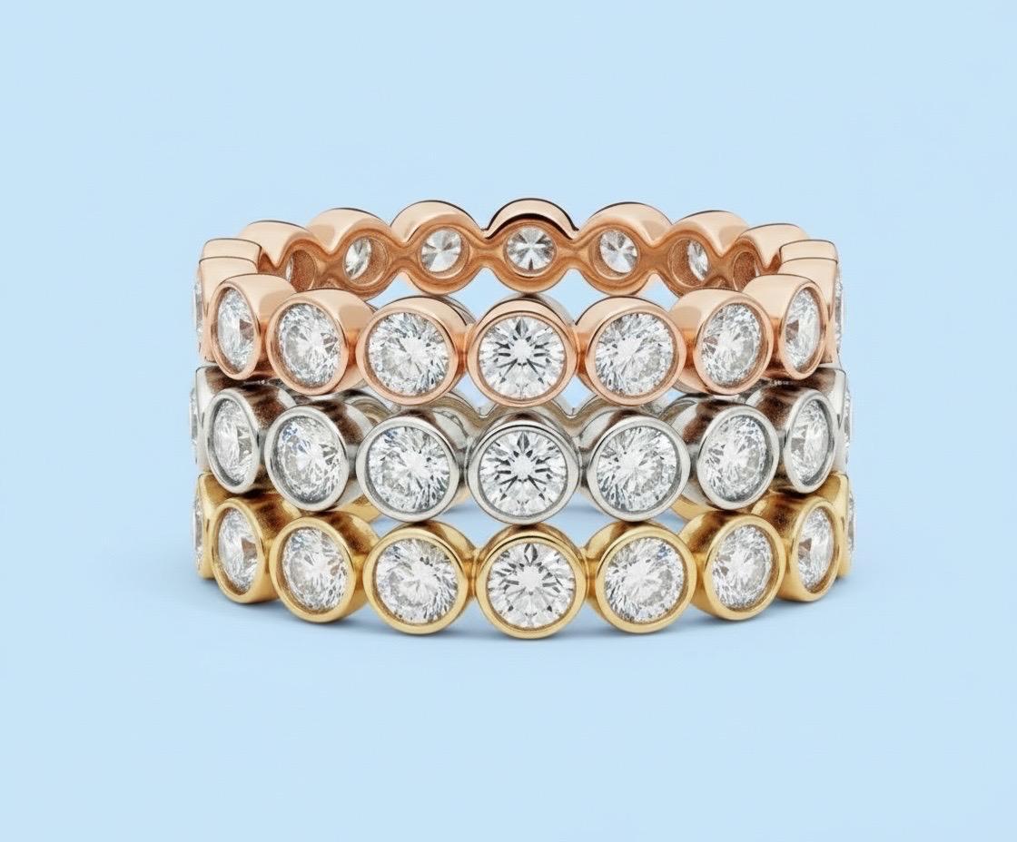 14K / 18K Solid Gold Diamond Bezel Set Eternity Ring – Lab Grown 1CTW ...