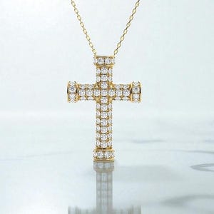 14k/ 18k Diamond Cross Pendant, Solid Gold Diamond Cross Pendant, Diamond Cross for Her, Diamond Cross Gold Pendant, Gift for Her