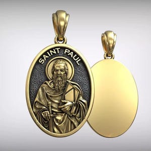 Saint Paul Oval Medallion Pendant – 14k/18k Solid Gold | Christian Catholic Jewelry | Solid Gold Saint Pendant | Protect me St Paul Pendant