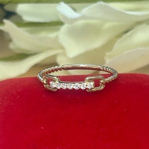14k Solid Gold Rope Braided Diamond Ring, Twisted Diamond Statement Ring for Her, Diamond Rope Ring, Gift for Her