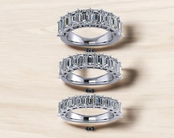 6.0CTW Emerald Cut Lab Diamond Half Eternity Band, 14k Solid Gold Diamond Half Eternity Ring, Lab Diamond Engagement Ring, Anniversary Ring