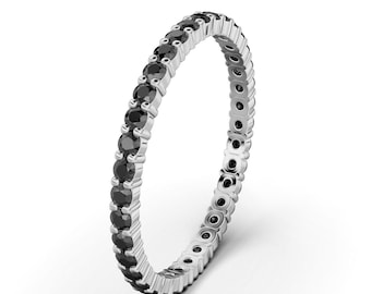 14k Solid Gold Black Diamond Eternity Ring, 1.5mm Black Diamond Eternity Band, Black Diamond Stacking Eternity Ring, Full Eternity Band