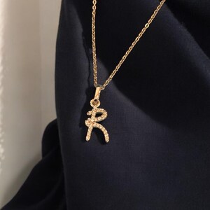 14K Solid Gold Diamond Initial R Necklace, Diamond Personalized Initial ...